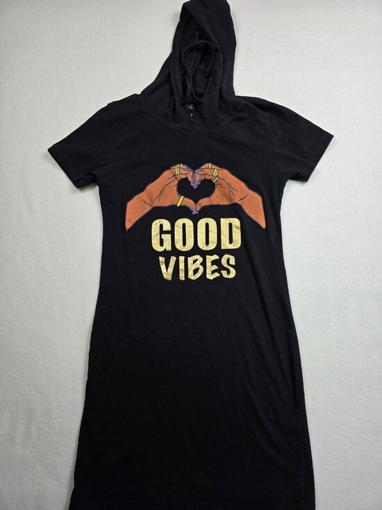 On Fire Dresses & Skirts - On Fire Good Vibes Black Hooded T-Shirt Dress M Festival